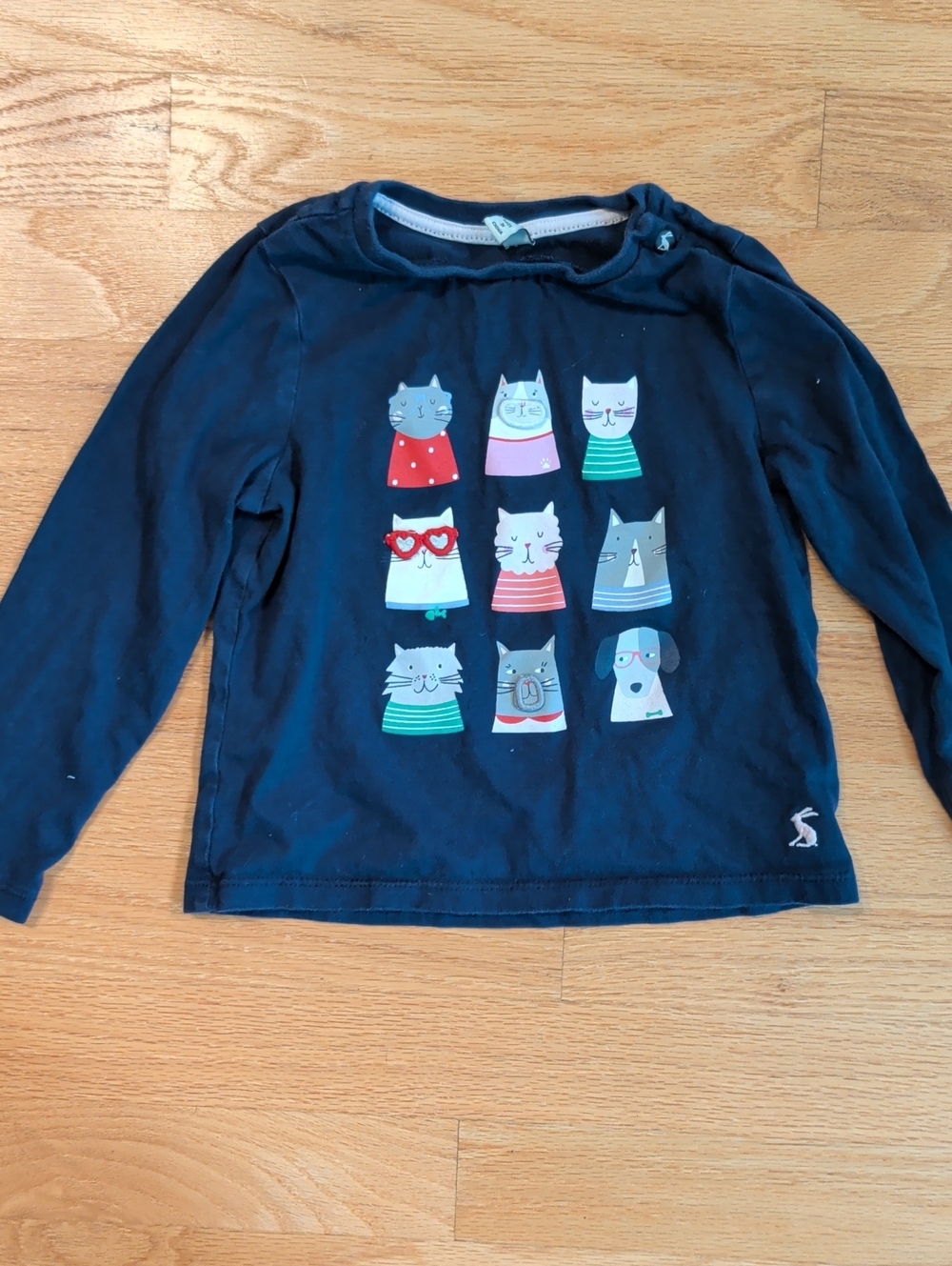 Joules Navy Long-Sleeve Top with Colorful Cat & Dog Squares